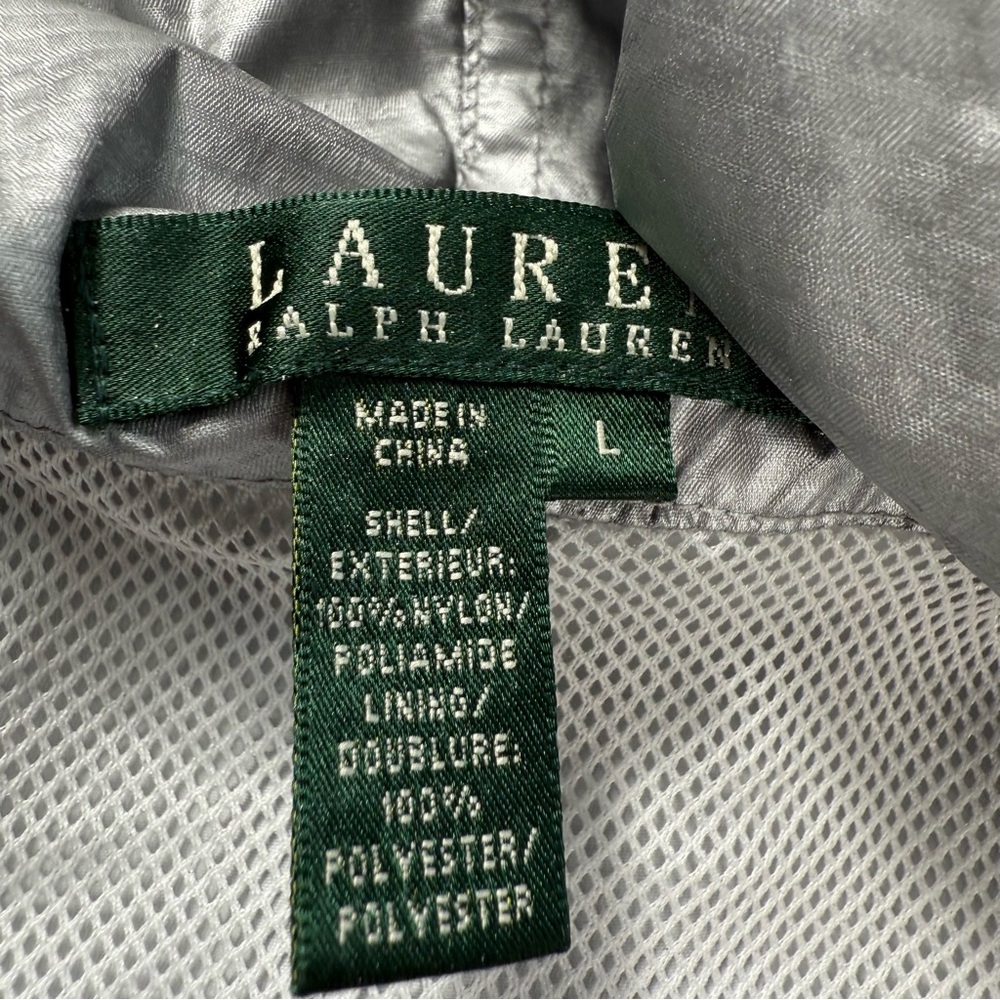 Ralph Lauren Silver‎ Foil Metallic Hooded Full Zip Windbreaker Women's Large EUC - Picture 6 of 11